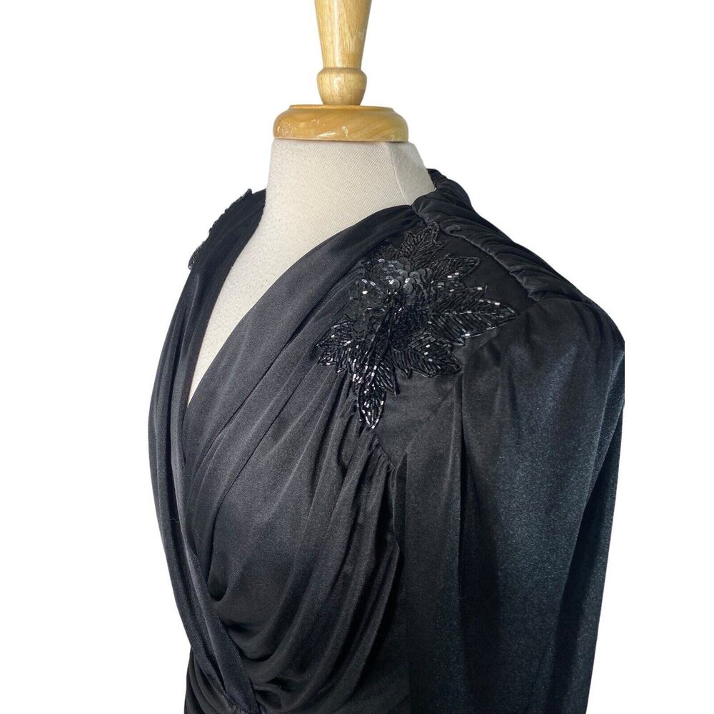 ABBY KENT Vintage 1980s Black Satin Formal Beaded Gown Size 12 Made in USA - Picture 2 of 13